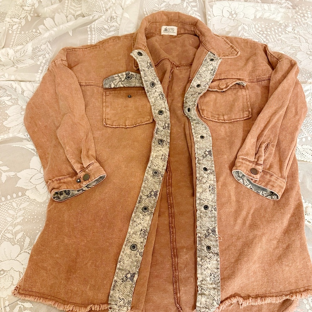 Rust Jean Cotton Jacket with Snake-Trim Detail